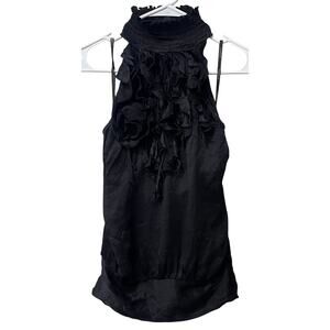 Bebe Black Silk Ruffle Halter Top Blouse Y2K Small